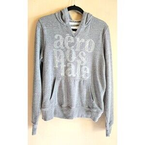 Vintage Y2K Aeropostale Sweatshirt Women XL Gray Wide Hoodie with bling